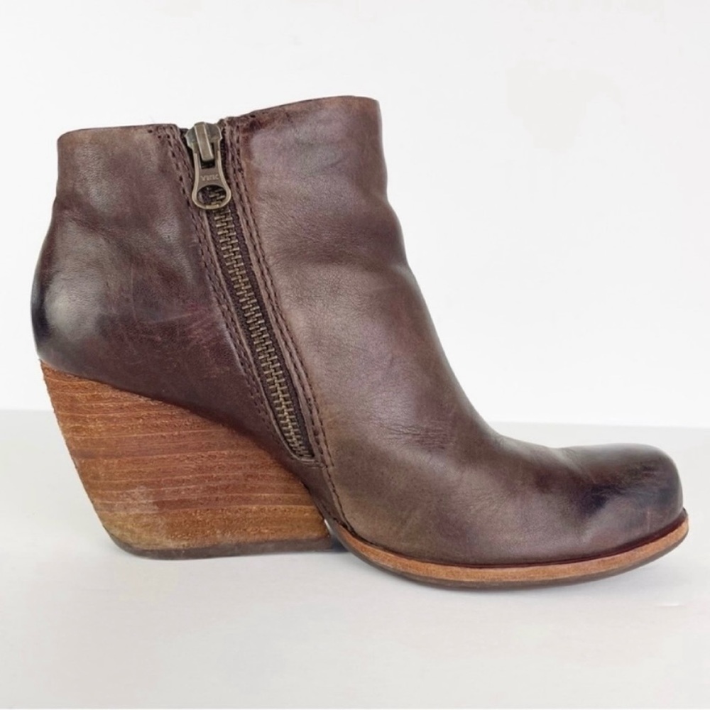 Kork-Ease Isa Brown Leather Buckle Zipper Moto Ankle Boots Booties - Picture 7 of 11